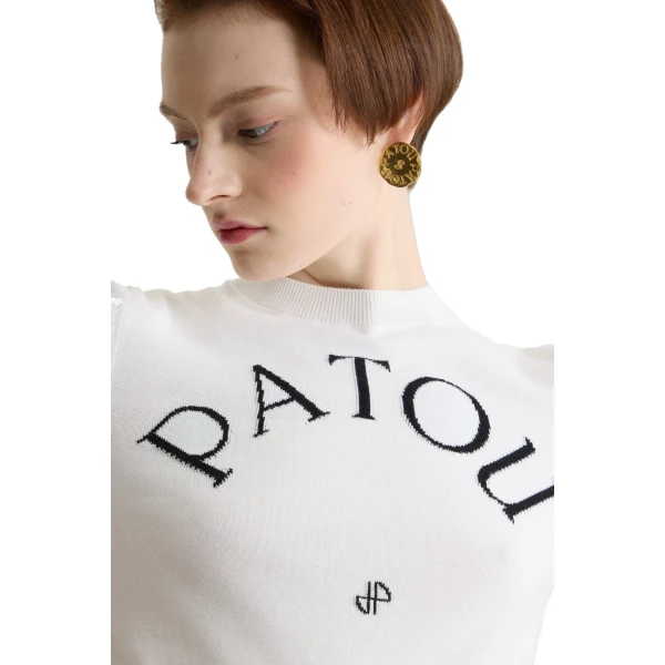 Patou jacquard knit top in White eco-friendly cotton blend - Image 4