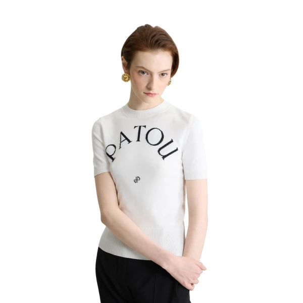 Patou jacquard knit top in White eco-friendly cotton blend - Image 5