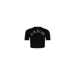 Patou Patou logo jacquard cropped knit top in Black Merino wool blend