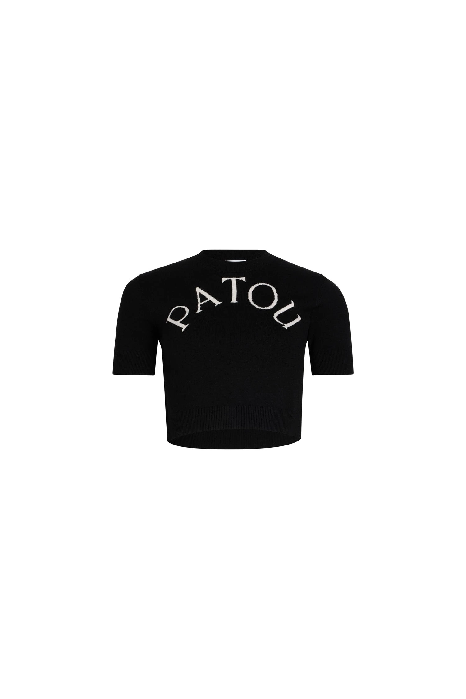Patou logo jacquard cropped knit top in Merino wool blend | Coveti Patou Patou logo jacquard cropped knit top in Black Merino wool blend