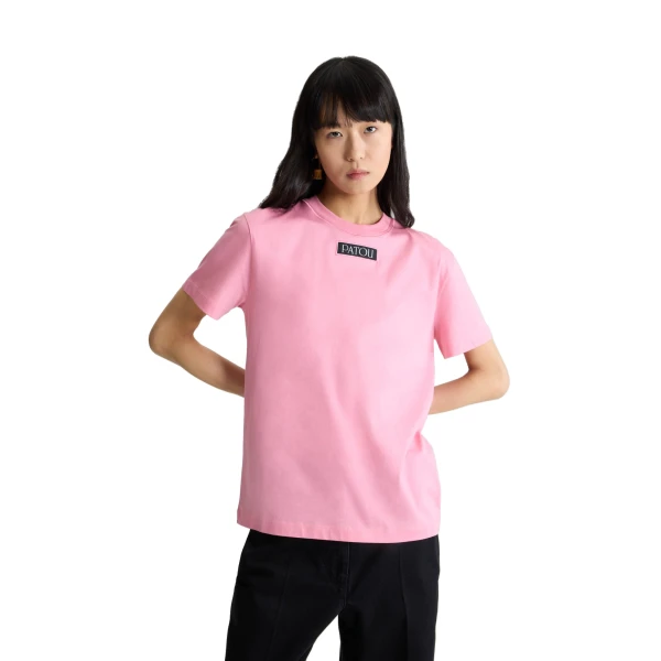 Patou logo label t-shirt in Pink Pearl organic cotton - Image 5