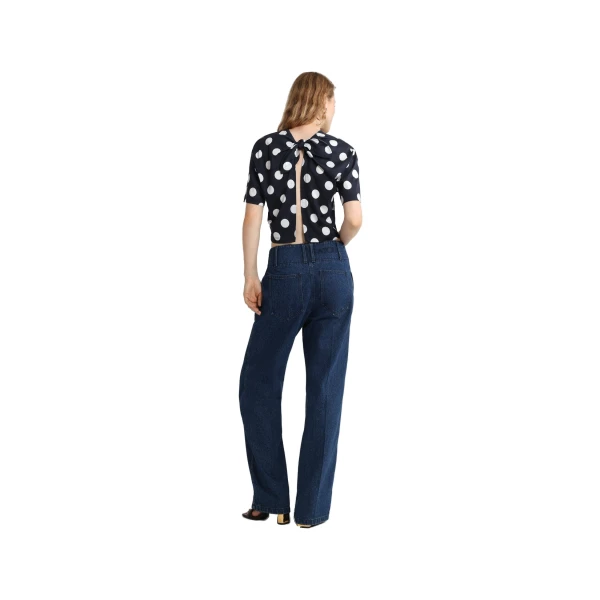 Patou logo split back t-shirt in Navy Polka Dots printed organic cotton - Image 3