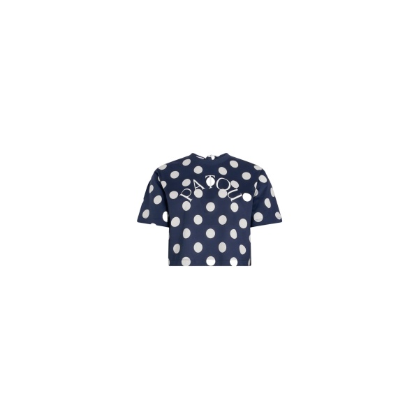 Patou Patou logo split back t-shirt in Navy Polka Dots printed organic cotton
