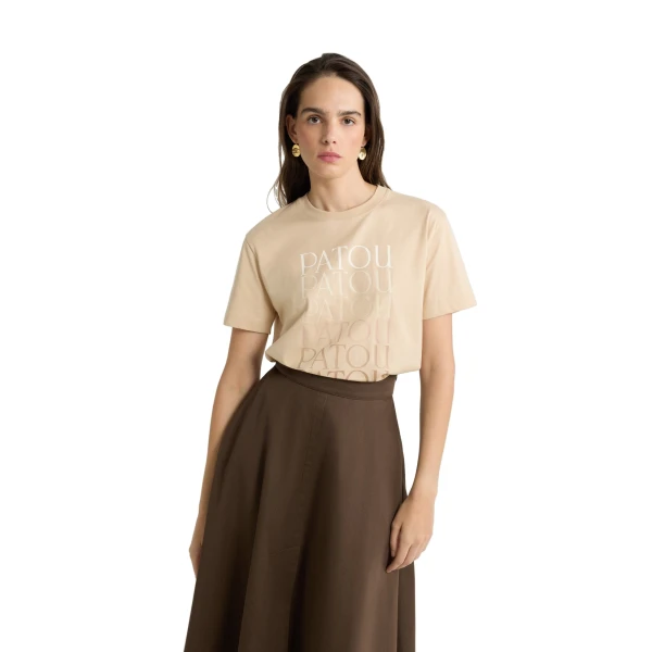 Patou logo t-shirt in Praline organic cotton - Image 3