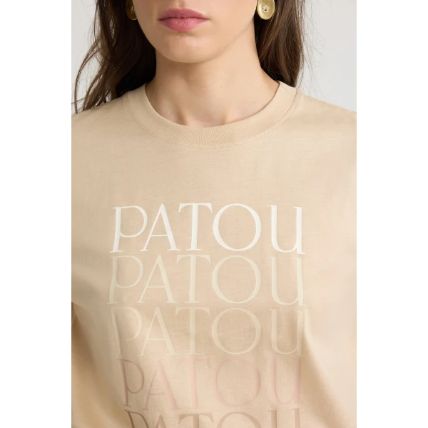 Patou logo t-shirt in Praline organic cotton - Image 4