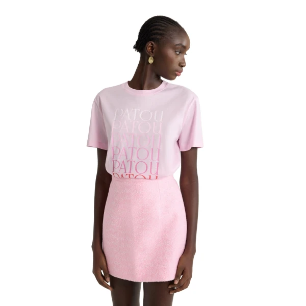 Patou logo t-shirt in Primrose Pink organic cotton - Image 4