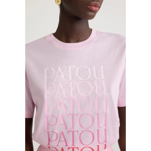 Patou logo t-shirt in Primrose Pink organic cotton - Image 5