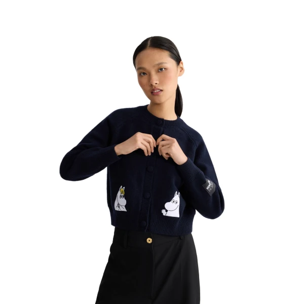 Patou x Moomin Snorkmaiden wool blend cardigan in Moomin Navy - Image 5