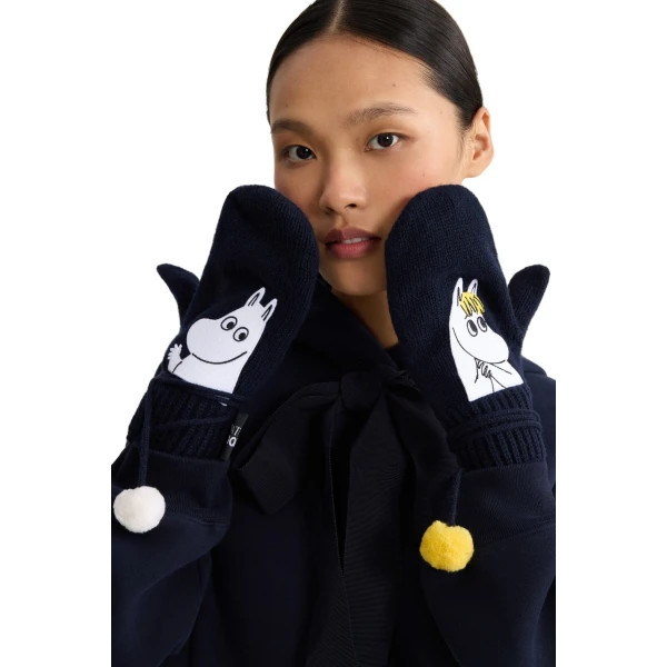Patou x Moomin Snorkmaiden wool blend mittens in Moomin Navy - Image 2