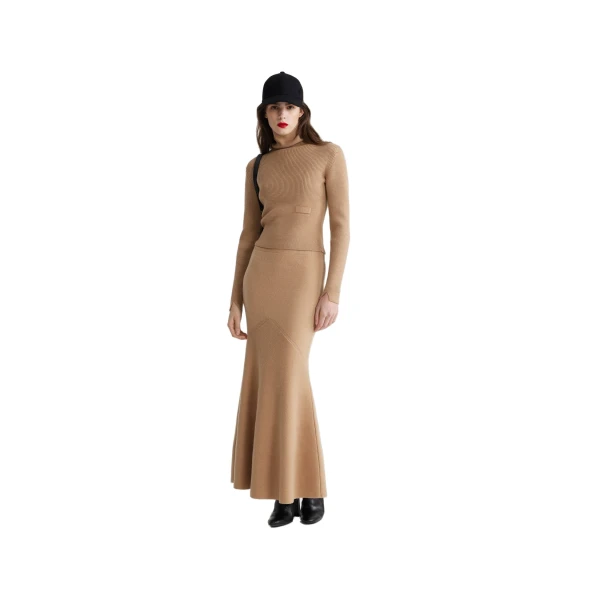 Peplum skirt in Biscuit sustainable wool and cashmere blend - Image 2