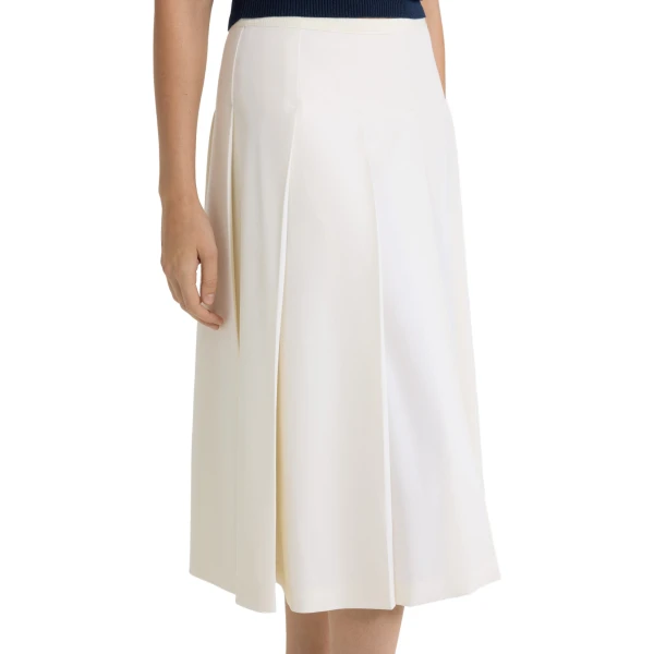 Pleated midi skirt in Ivory sustainable technical wool twill - Image 4