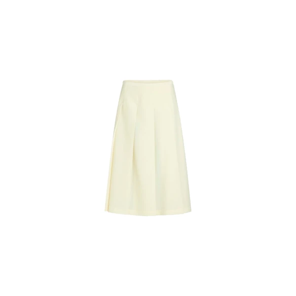 Pleated midi skirt in Ivory sustainable technical wool twill