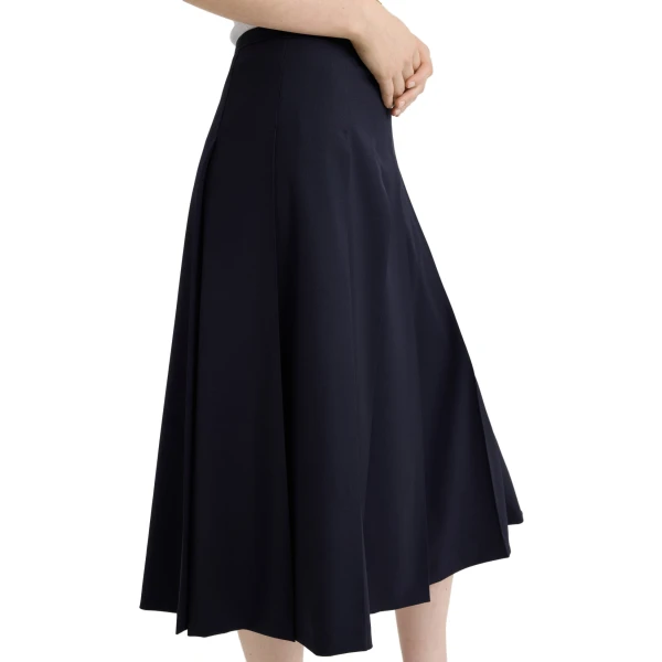 Pleated midi skirt in Navy Black sustainable technical wool twill - Image 4