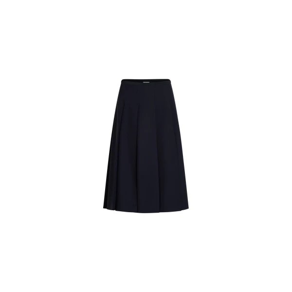 Pleated midi skirt in Navy Black sustainable technical wool twill