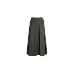 Patou Pleated midi skirt with belt in Ivy Green responsible wool