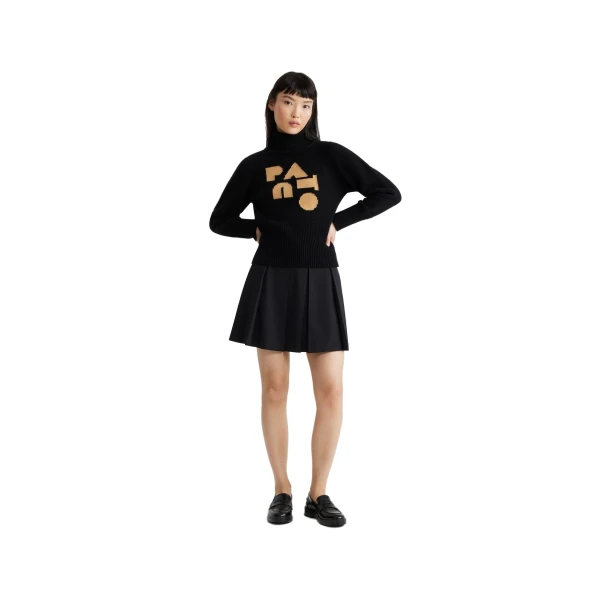 Pleated mini skirt in Black technical wool twill - Image 2