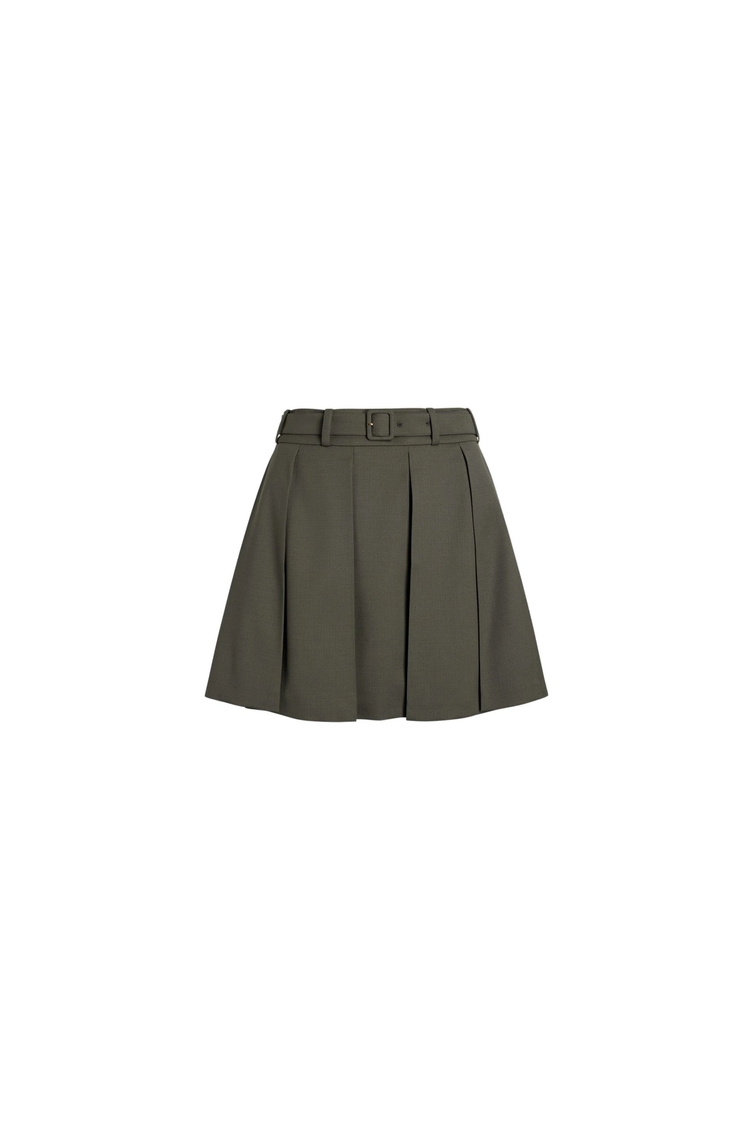 Patou Pleated mini skirt in Khaki sustainable technical wool twill | Skirts | Coveti Patou Pleated mini skirt in Khaki sustainable technical wool twill
