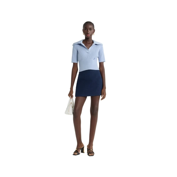 Polo knit top in Pearl Blue technical crepe - Image 2