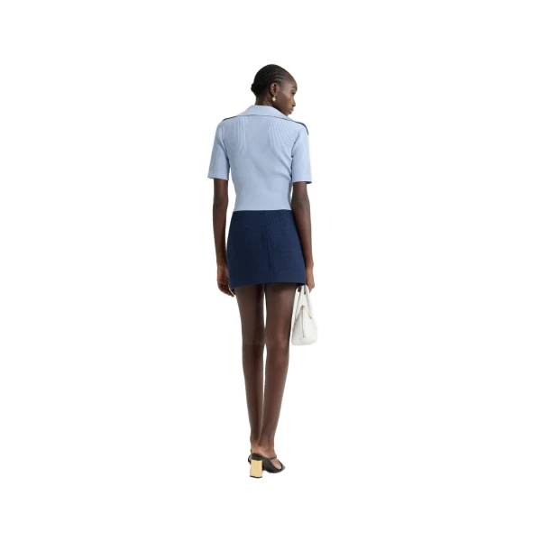 Polo knit top in Pearl Blue technical crepe - Image 3