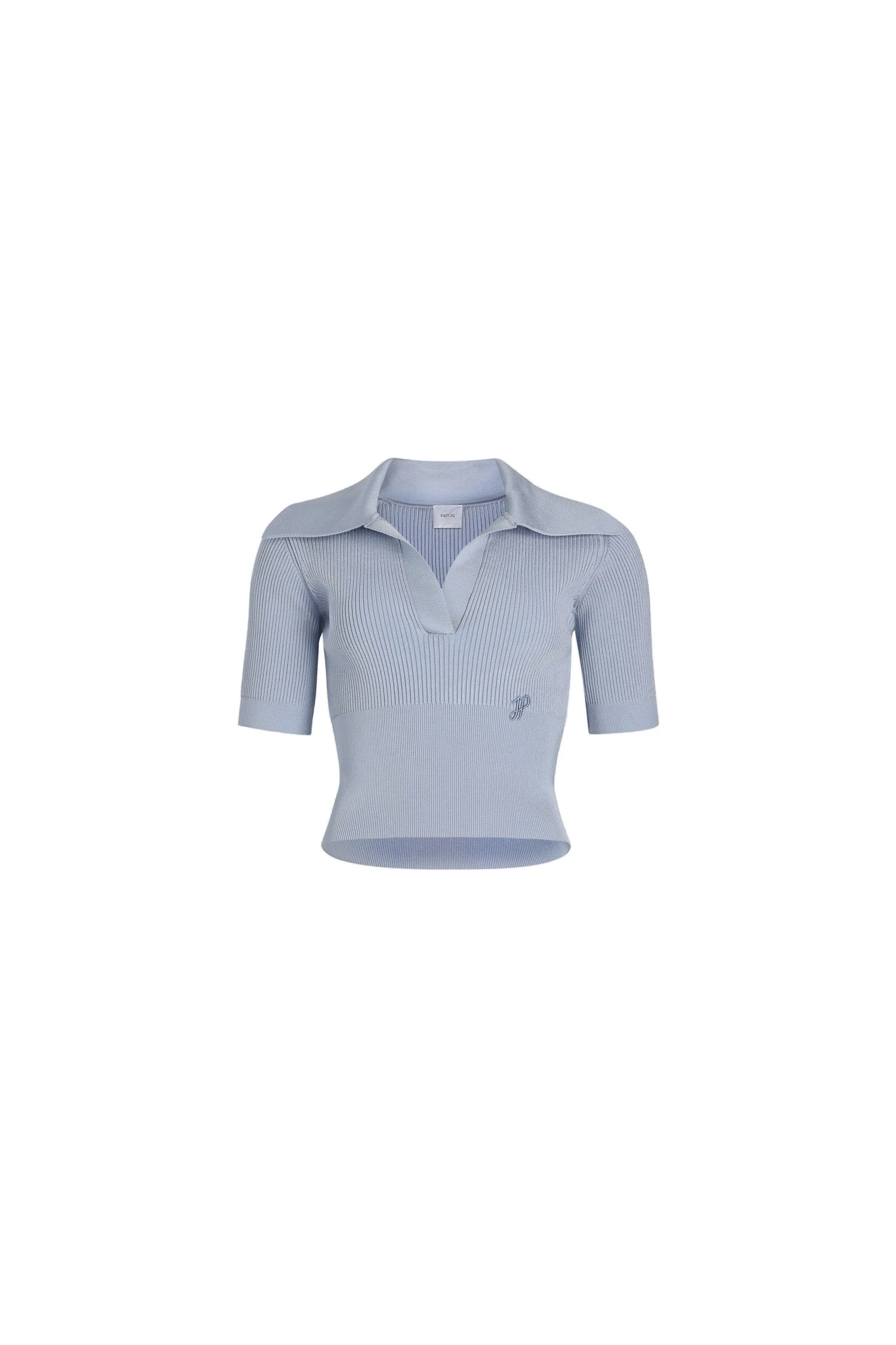 Patou Polo knit top in Pearl Blue technical crepe | Knitwear | Coveti Patou Polo knit top in Pearl Blue technical crepe