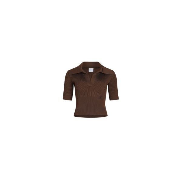 Patou Polo knit top in Tobacco technical crepe