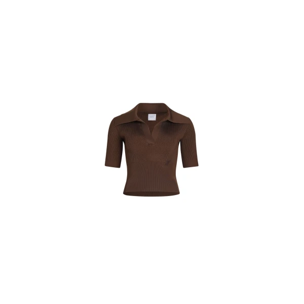 Polo knit top in Tobacco technical crepe