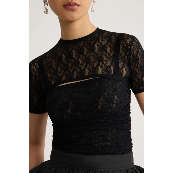 Polyamide lace detachable twinset top in Black - Image 4