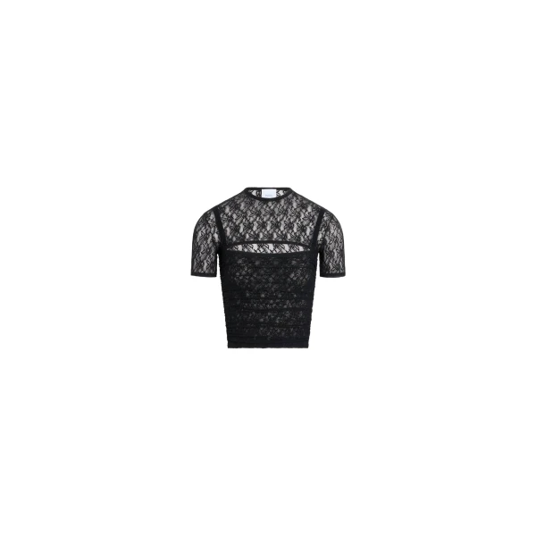 Polyamide lace detachable twinset top in Black