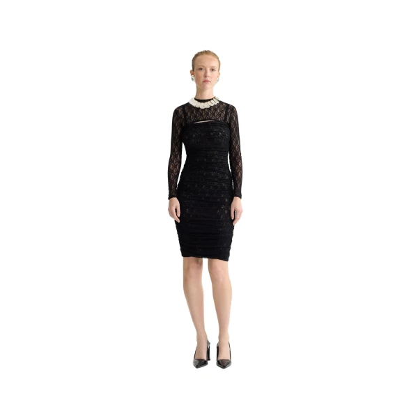 Polyamide lace twinset mini dress with detachable top in Black - Image 2
