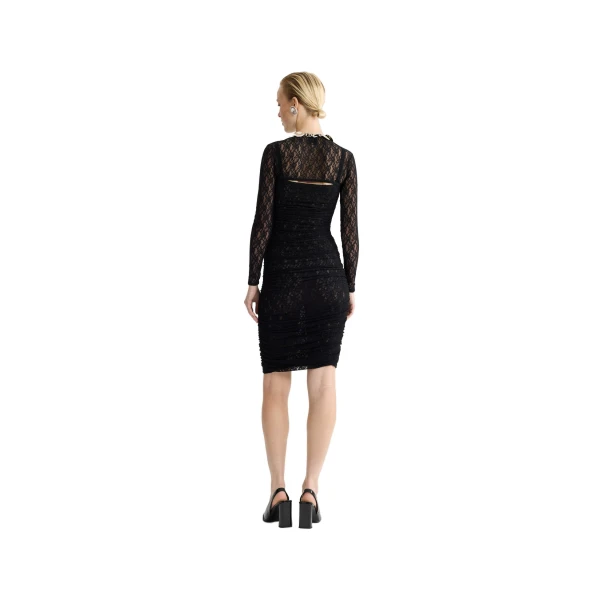 Polyamide lace twinset mini dress with detachable top in Black - Image 3