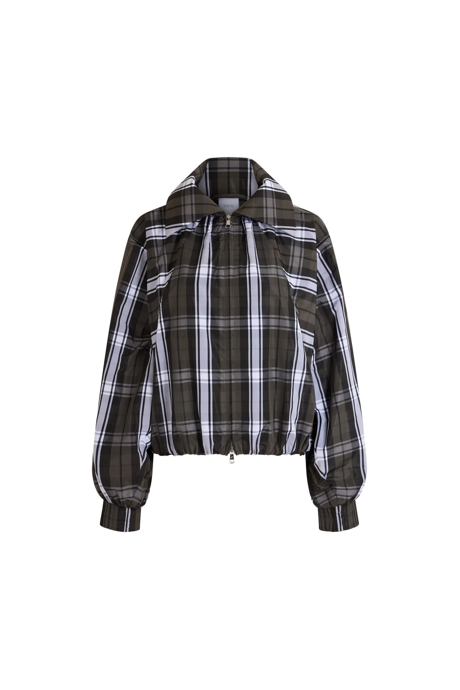Patou Polyester bomber jacket in Mist Green Tartan | Jackets | Coveti Patou Polyester bomber jacket in Mist Green Tartan