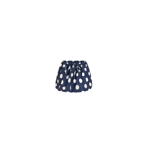 Puffy mini skirt in Navy Polka Dots printed recycled ottoman faille