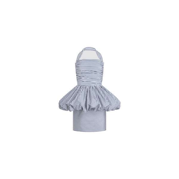 Patou Recycled faille backless mini bloomer dress in Offshore Stripes