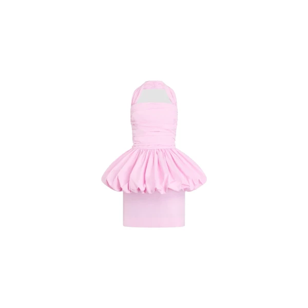 Patou Recycled faille backless mini bloomer dress in Primrose Pink