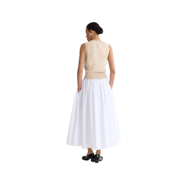 Recycled faille elasticated waist midi skirt in White - Image 3