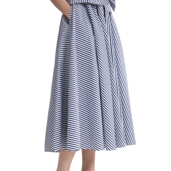 Recycled faille elasticated waist striped midi skirt in Offshore Stripes - Image 4
