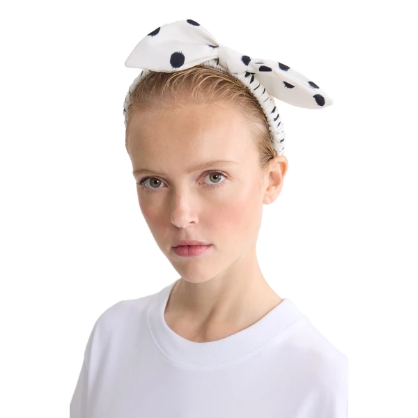 Recycled faille knotted headband in Cloud Dancer - Image 2