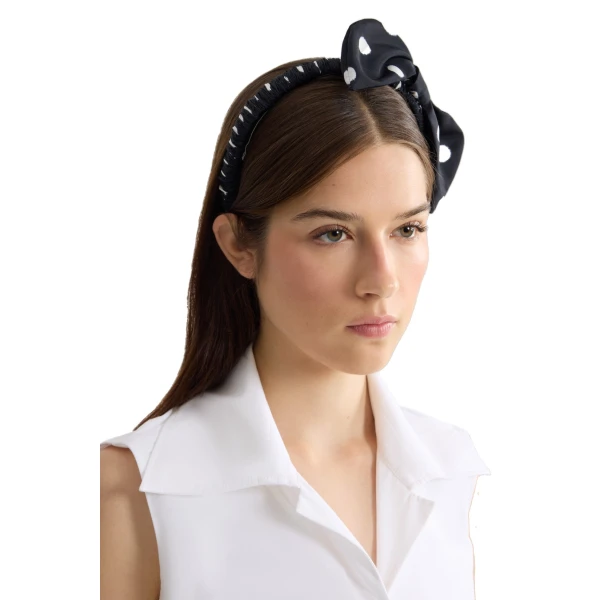 Recycled faille knotted headband in Meteorite Blue - Image 2