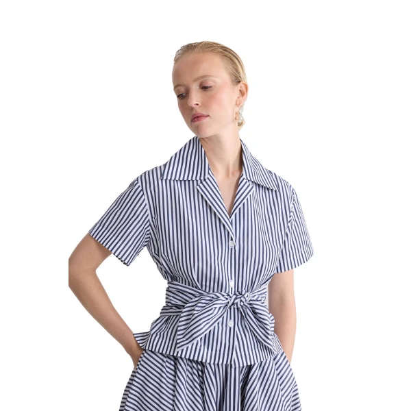 Recycled faille knotted shirt in Offshore Stripes - Image 5