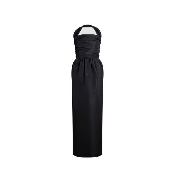 Patou Recycled faille long bustier dress in Black