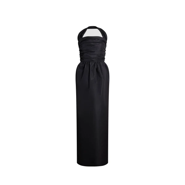 Recycled faille long bustier dress in Black