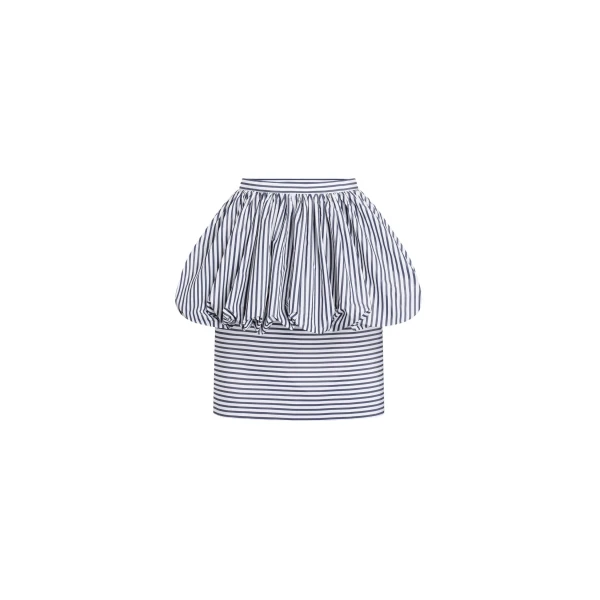 Recycled faille peplum midi skirt in Offshore Stripes