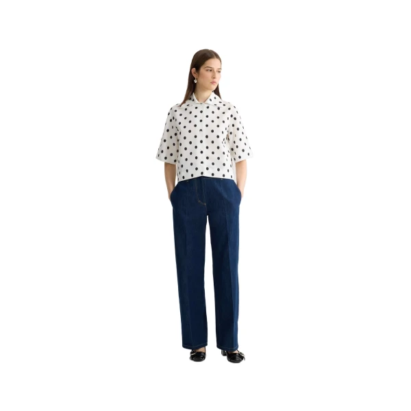 Recycled faille short-sleeved blouse in Cloud Dancer - Image 2