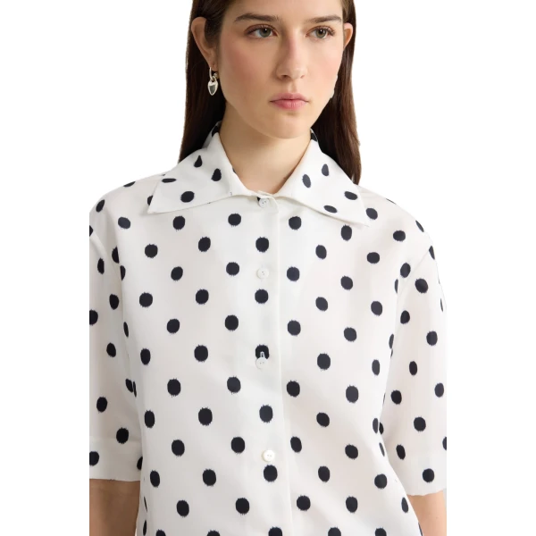 Recycled faille short-sleeved blouse in Cloud Dancer - Image 4