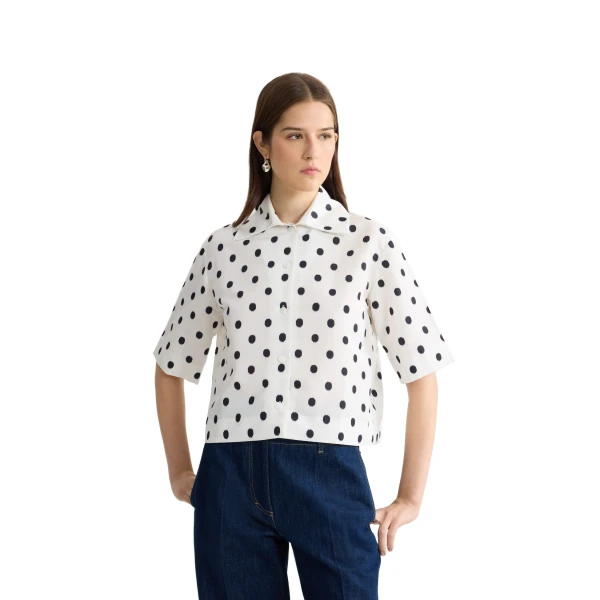 Recycled faille short-sleeved blouse in Cloud Dancer - Image 5