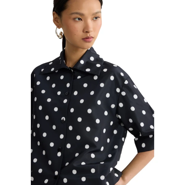 Recycled faille short-sleeved blouse in Meteorite Blue - Image 4