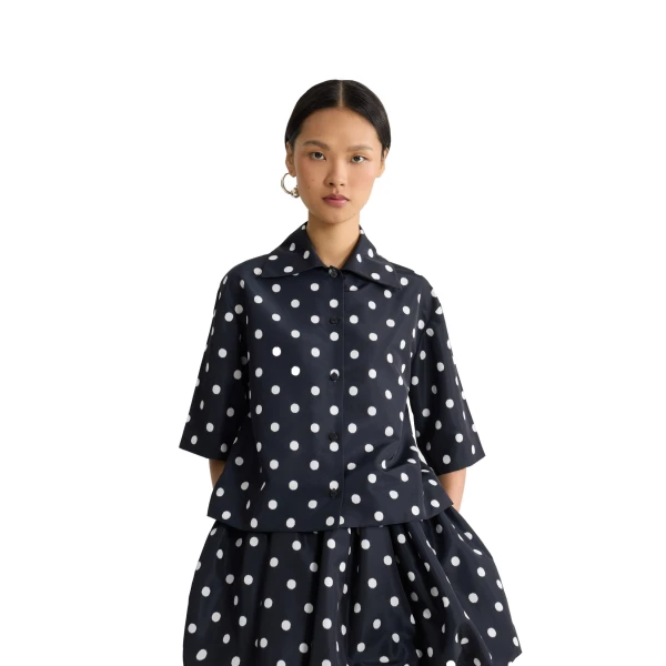 Recycled faille short-sleeved blouse in Meteorite Blue - Image 5