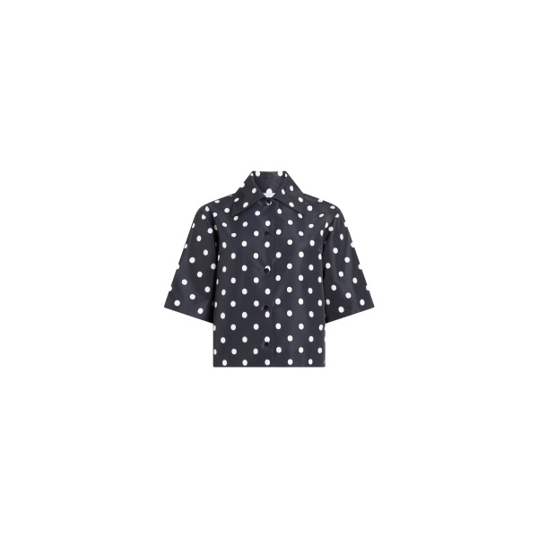 Patou Recycled faille short-sleeved blouse in Meteorite Blue