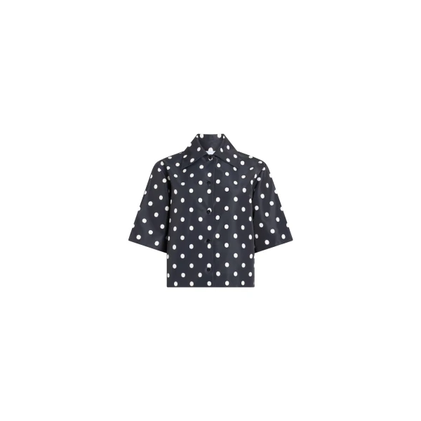 Patou Recycled faille short-sleeved blouse in Meteorite Blue