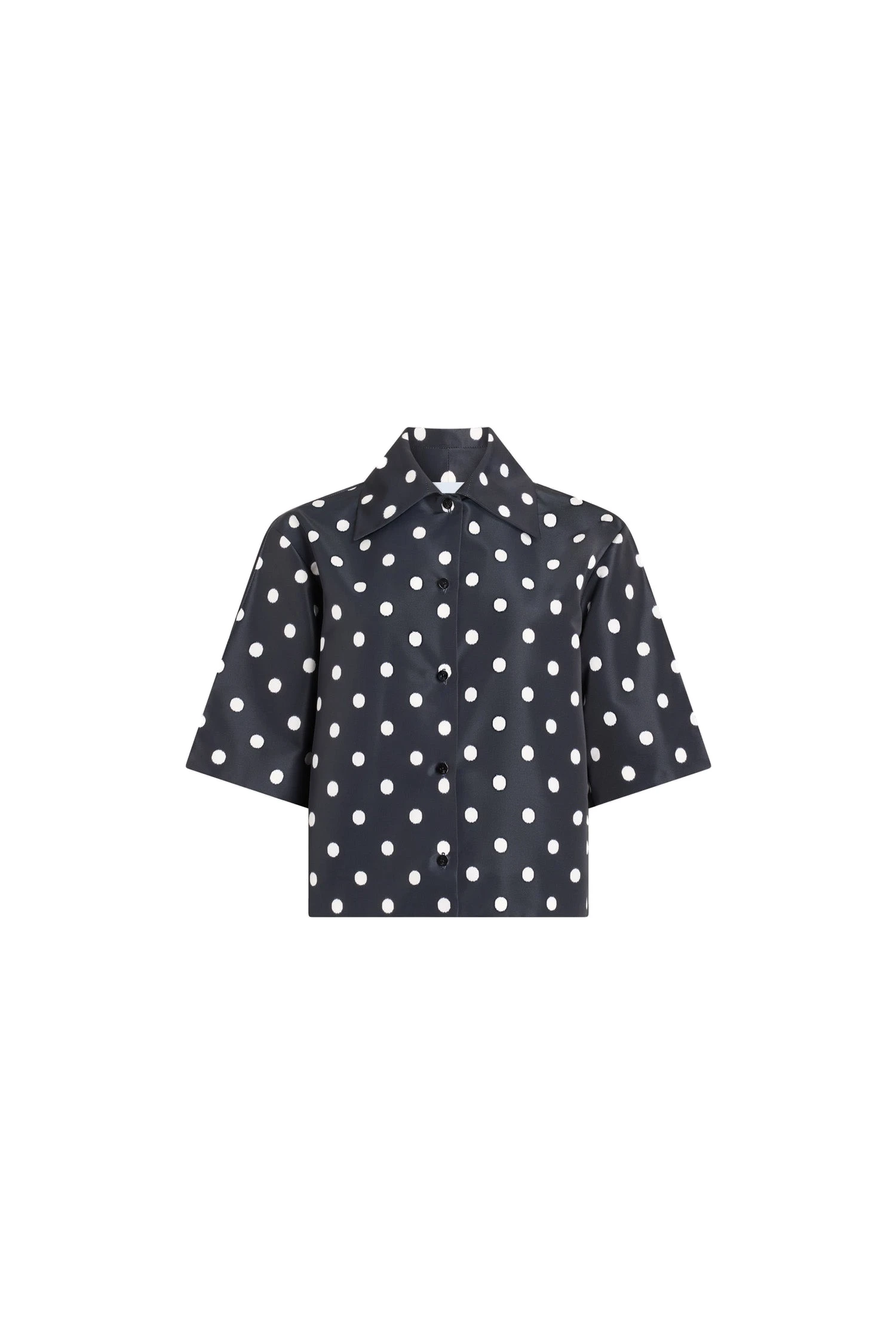 Patou Recycled faille short-sleeved blouse in Meteorite Blue | Tops | Coveti Patou Recycled faille short-sleeved blouse in Meteorite Blue